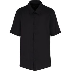Armani Exchange - Herenoverhemd - Zwart - 100% Lyocell - Korte Mouwen