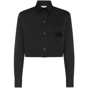 Philipp Plein, Dames, Blouses & Shirts, Zwart, Maat: XS Katoen,