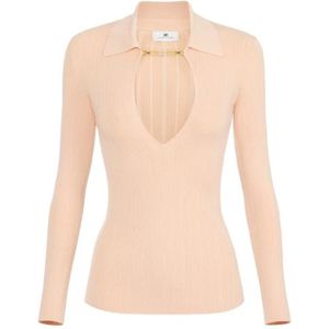 Elisabetta Franchi, Dames, Truien, Beige, Maat: S Zijde,