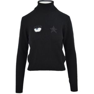 Chiara Ferragni Collection, Dames, Truien, Zwart, Maat: M Wol,