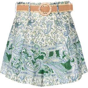Zimmermann - Tuck Shorts - Groen - Linnen - Hoge Taille - Wijde Pijp