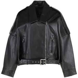 Pinko - Nappa Leren Bikerjack - Zwart - Leer - Riem in de Taille