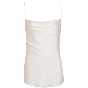 Balmain Gedrapeerde satijnen top , White , Dames , Maat: 2XS