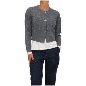 Liu Jo - Wollen Vest - Grijs - Met Strass-knopen