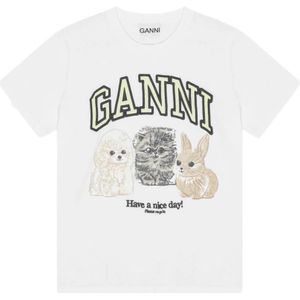 Ganni - Dierenprint Grafisch T-shirt - Wit - Dames