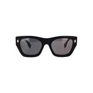 Vierkante zonnebril met donkergrijze lenzen en gouden Fendi-logo , Black , Heren , Maat: 53 MM
