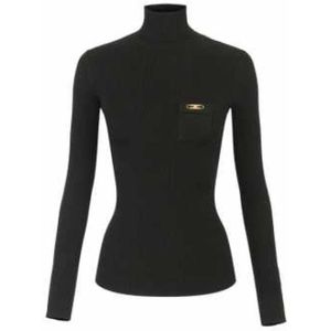 Elisabetta Franchi, Dames, Tops, Zwart, Maat: 2XL Leer,