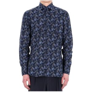 Barba, Heren, Overhemden, Blauw, Maat: L Linnen,