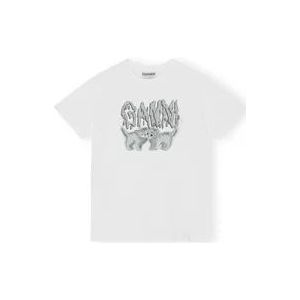 Ganni Love Cats Wit T-shirt , White , Dames , Maat: XS