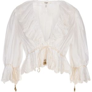 Chloé, Dames, Blouses & Shirts, Wit, Maat: S Katoen,