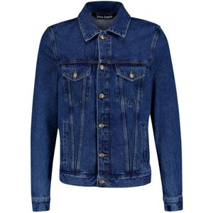 Palm Angels, Heren, Jassen, Blauw, Maat: M Katoen,