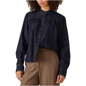 Second Female, Dames, Blouses & Shirts, Blauw, Maat: XS Denim,