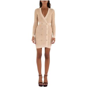 Elisabetta Franchi, Dames, Jurken, Beige, Maat: L Acryl,