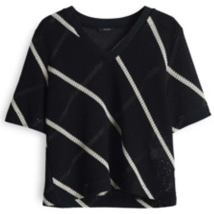 OPUS - Shirt 'Gemukki' - Zwart/Wit - T-shirt - Ronde Hals - Halve Mouw