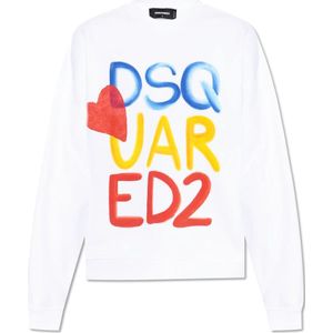 Dsquared2, Heren, Sweatshirts & Hoodies, Wit, Maat: L Katoen,