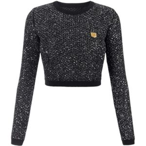 Elisabetta Franchi, Dames, Truien, Zwart, Maat: S