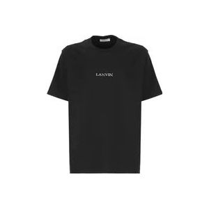 Lanvin Zwarte katoenen T-shirt met geborduurd logo , Black , Heren , Maat: S