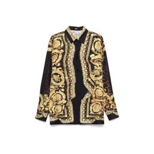 Versace Gouden Barocco Print Zijden Overhemd , Multicolor , Heren , Maat: L