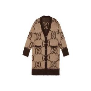 Gucci Bruine Jacquard Cardi-Coat , Multicolor , Dames , Maat: S