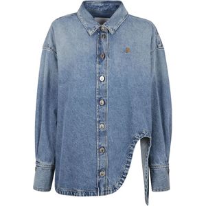 The Attico, Dames, Blouses & Shirts, Blauw, Maat: 2XS Katoen,