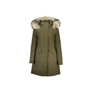 Woolrich Groene Lange Hoodie met Afneembare Bontcapuchon , Green , Dames , Maat: L