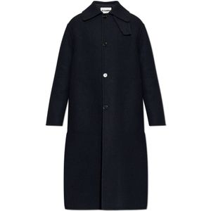 Moncler, unisex, Mantels, Blauw, Maat: L Wol,