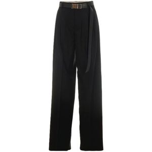 Max Mara Studio, Dames, Broeken, Zwart, Maat: XS Wol,