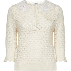 Chloé - Kanten Kraag Trui - Beige - Dames - Gebreide Kleding