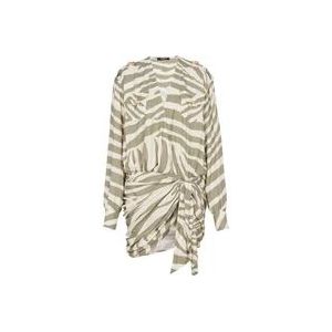 Balmain Gedrapeerde jurk met zebraprint , Beige , Dames , Maat: S