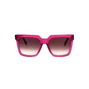 Celine Geometrische zonnebril met transparant kersenrood montuur en paarse verloopglazen , Pink , unisex , Maat: 55 MM