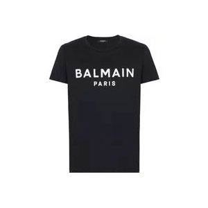 Balmain Gedrukt Paris T-shirt met korte mouwen , Black , Heren , Maat: S