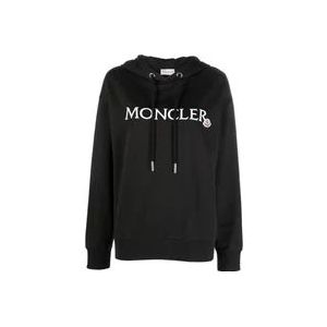 Moncler Zwarte Logo Katoenen Hoodie Sweater , Black , Dames , Maat: M