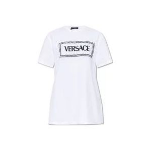 Versace T-shirt met logo , White , Dames , Maat: 2XS