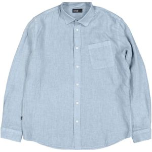 T-shirt - Licht Blauw - 100% Linnen - Normale Fit - Knopen