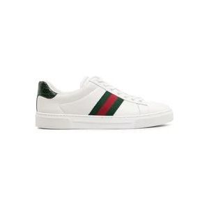 Gucci Witte Leren Web-Stripe Sneakers , White , Dames , Maat: 38 1/2 EU