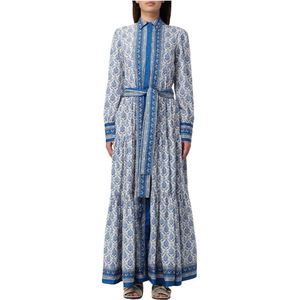 Maxi Dress - Wit - Met Lange Mouwen - Met Strikceintuur - All-over Print