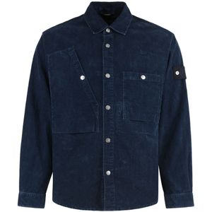 Stone Island, Heren, Jassen, Blauw, Maat: L Corduroy,