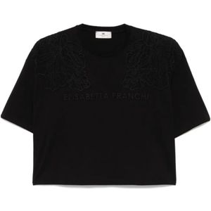Elisabetta Franchi, Dames, Tops, Zwart, Maat: XS Katoen,