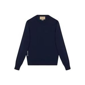 Gucci Donkerblauwe Sweater met Logo Borduursel , Blue , Heren , Maat: M