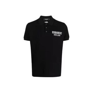 Dsquared2 Zwart Polo T-Shirt met knoopsluiting , Black , Heren , Maat: XL