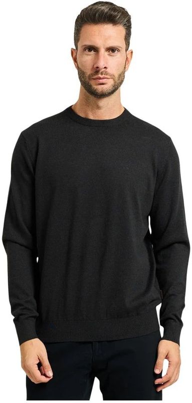 Bugatti - Trui met Ronde Hals - Zwart - Katoen-Cashmere Mix - Heren