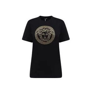 Versace Logo Print Katoenen T-Shirt , Black , Dames , Maat: S
