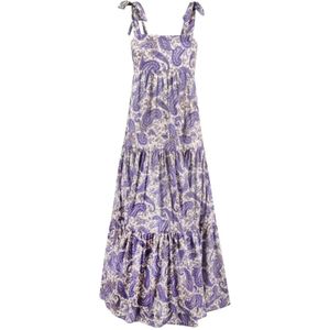 Zimmermann Paarse Maxi Jurk met Vierkante Halslijn en Uitlopende Rok , Purple , Dames , Maat: XS