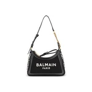 Balmain Zwarte Schoudertas met Logo Borduurwerk , Black , Dames , Maat: ONE Size