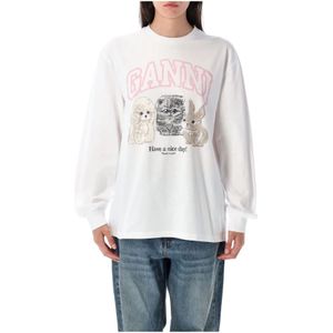 Ganni, Dames, Sweatshirts & Hoodies, Wit, Maat: L Katoen,