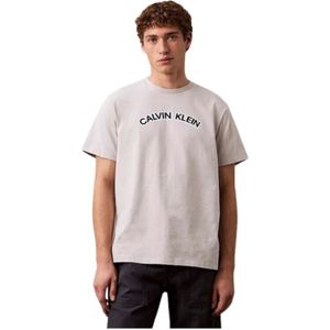 Calvin Klein - Heren T-shirt - Beige - 100% Katoen - Rechte Pasvorm