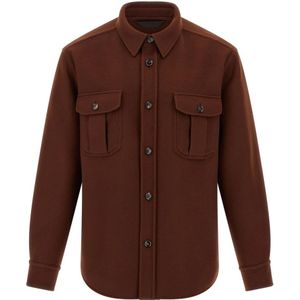 Brioni, Heren, Overhemden, Bruin, Maat: L Wol,