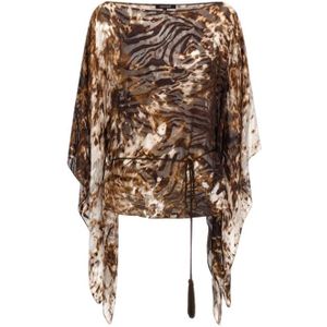 Roberto Cavalli - Blouse - Bruin - Vleermuismouwen - Kwastjesdetail
