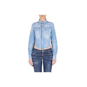 Dsquared2 Blauwe Denim Overhemd - Western Stijl , Blue , Dames , Maat: S