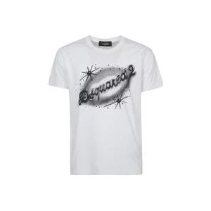Dsquared2 Wit Grafisch Print T-shirt , White , Heren , Maat: 2XL